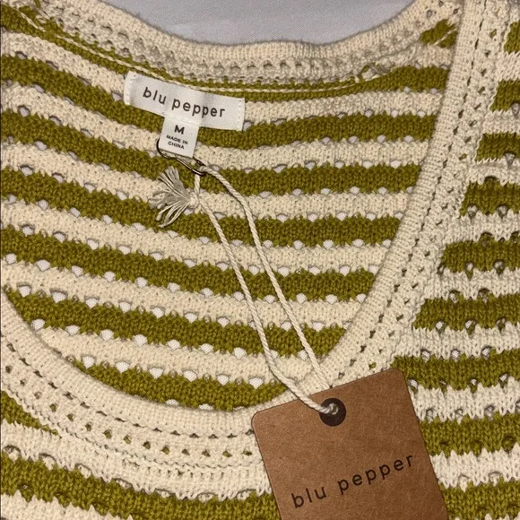 NWT Blu Pepper Open Crochet Stitch Stripe Academia Knit Sweater Vest Tank - Picture 4 of 6